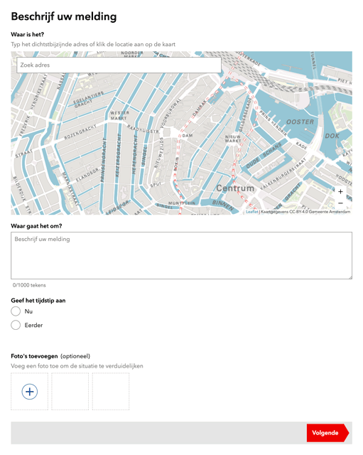 A web form with a map